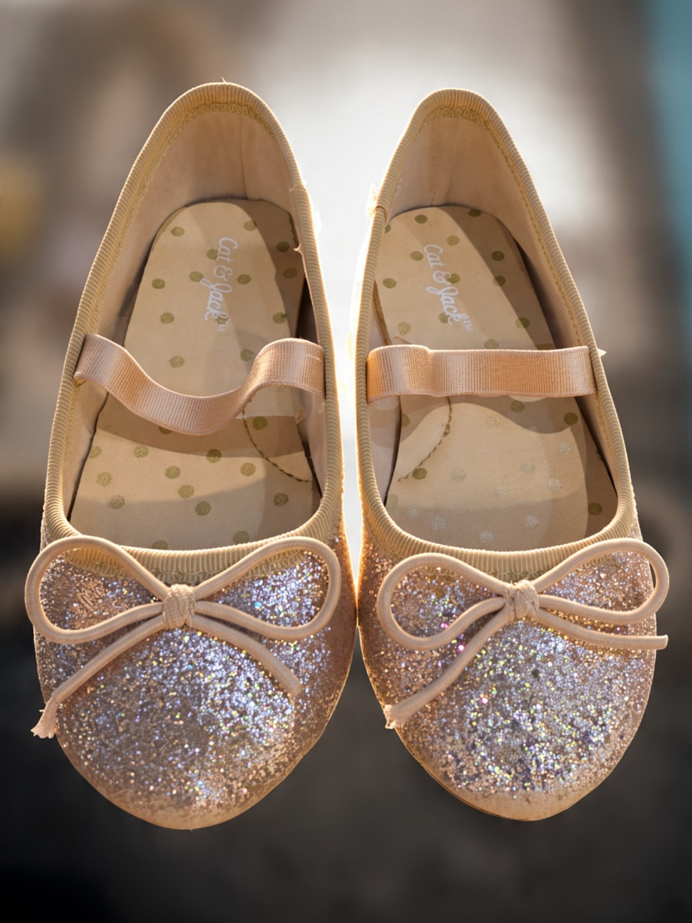Cat & Jack Girls' Glitter Bow Mary Janes - Gold